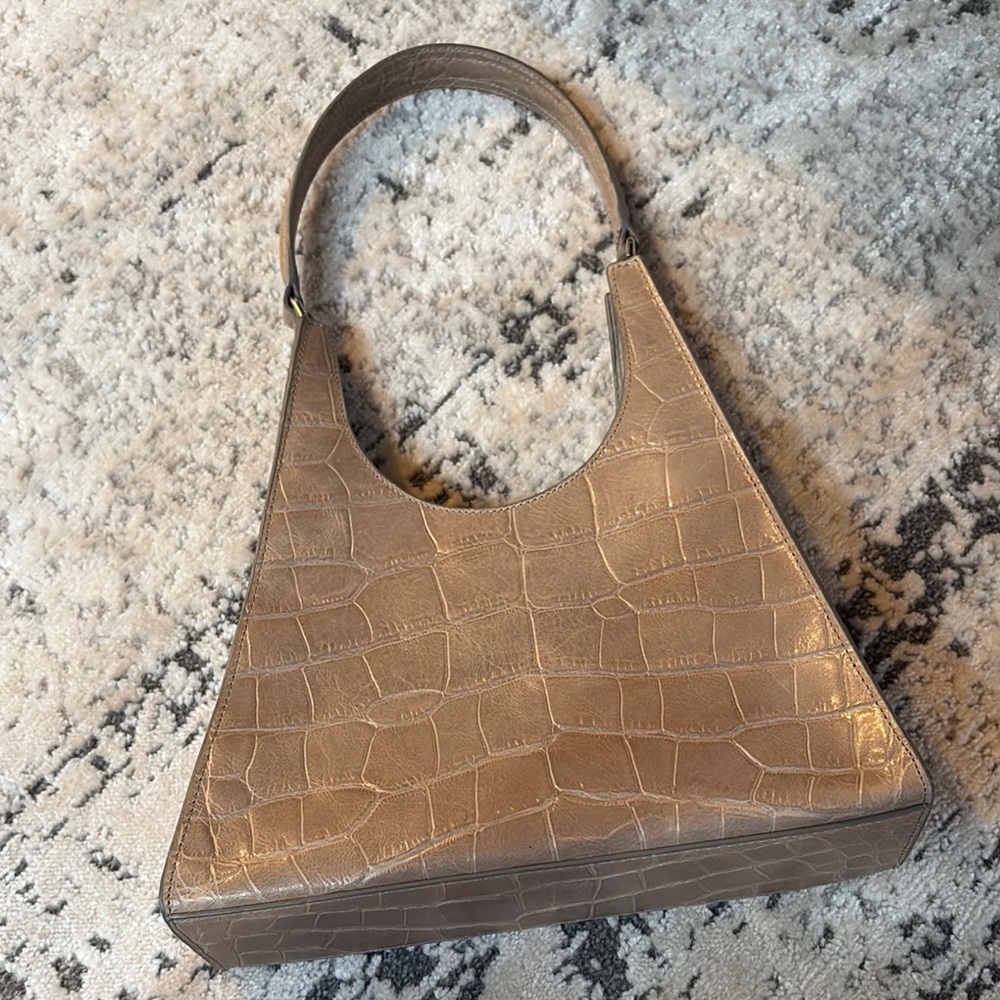 Elegant Tan Crocodile-Embossed Staud Women's Bag
